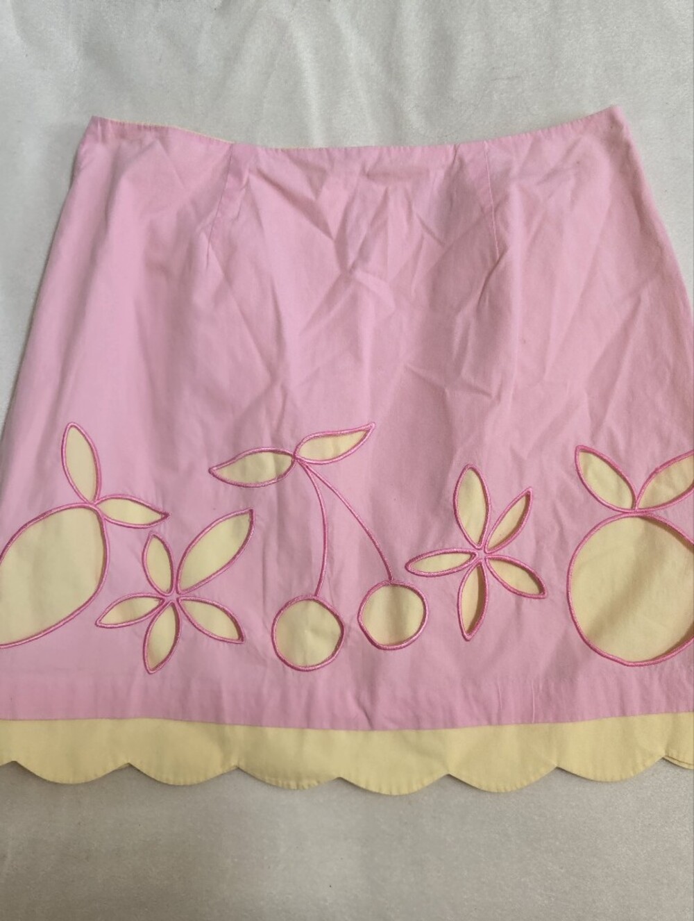 Lilly Pulitzer Vintage Yellow/Pink Cherry CutOut Overlay Skirt Size 4 FLAW